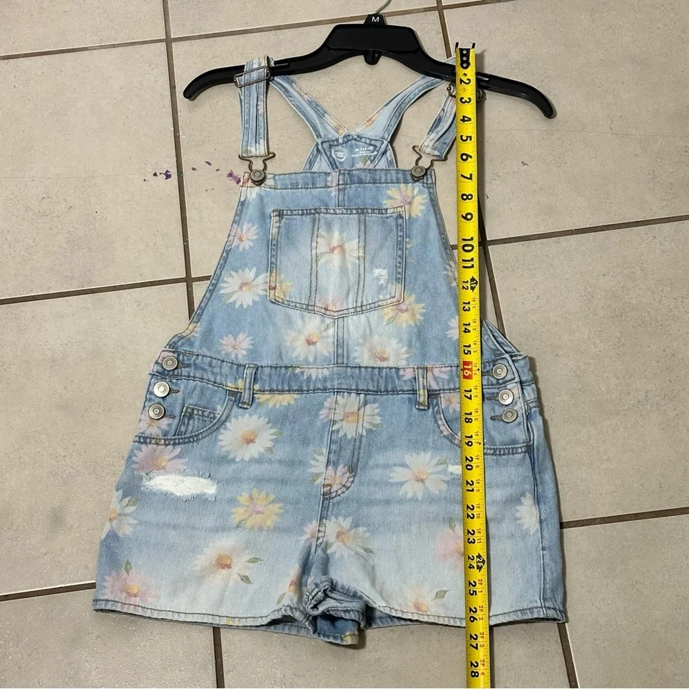 Wonder Nation Girl Kids Floral Denim Overalls Talls Shorts size‎ XL(14/16)